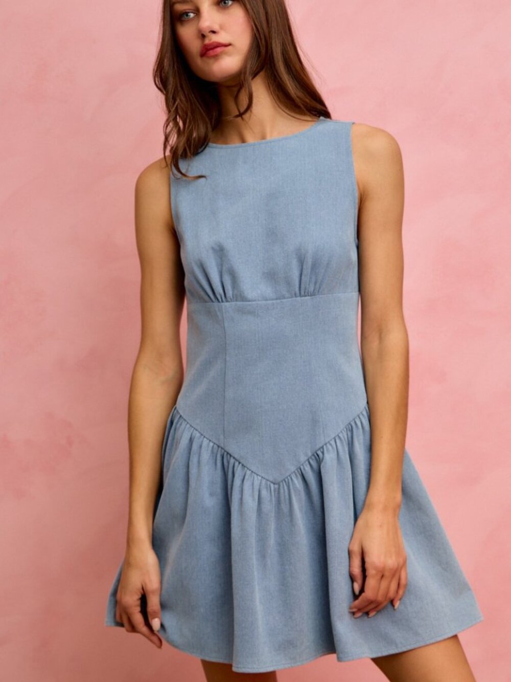 Fit And Flare Sleeveless Denim Mini Dress